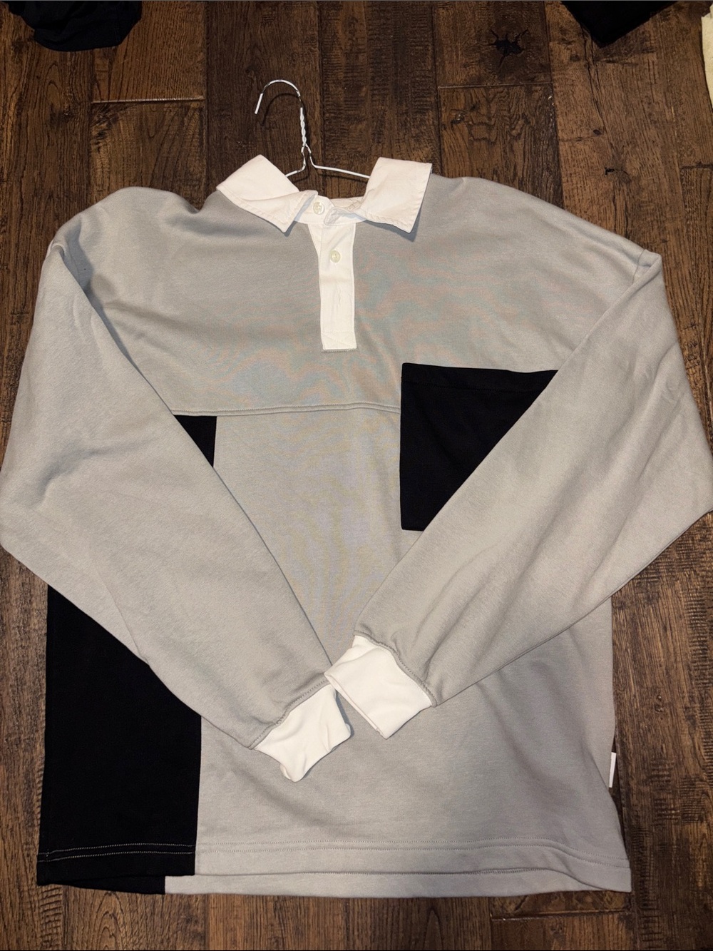 ONLY & SONS Gray and Black Colorblock Rugby Polo with White Collar